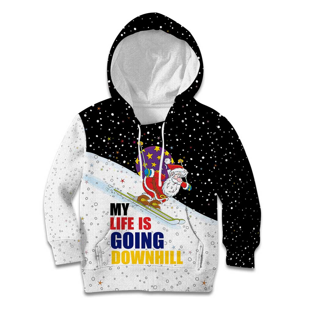Santa Claus Ski My Life Is Going Downhill Christmas Kid Hoodie Xmas Holiday Patterns - Wonder Print Shop