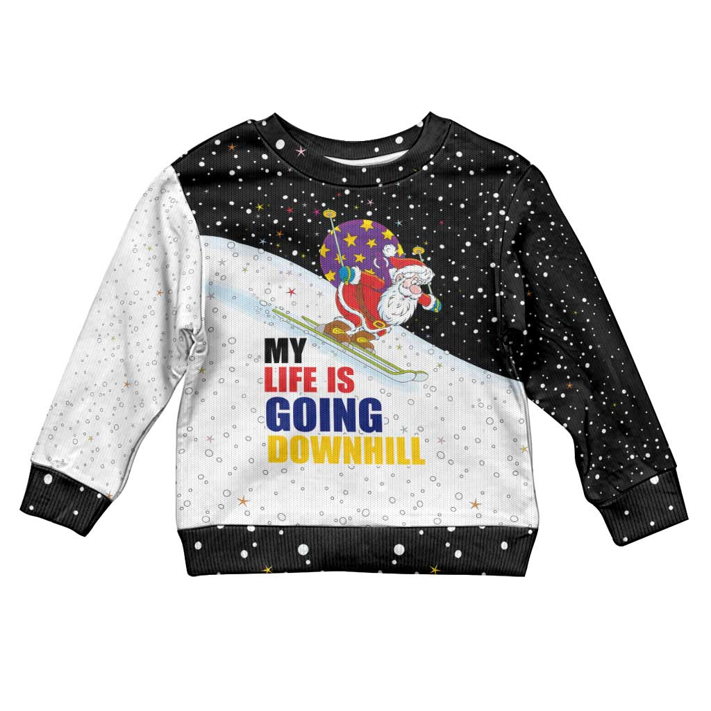 Santa Claus Ski My Life Is Going Downhill Christmas Kid Ugly Christmas Sweater Xmas Holiday Patterns - Wonder Print Shop