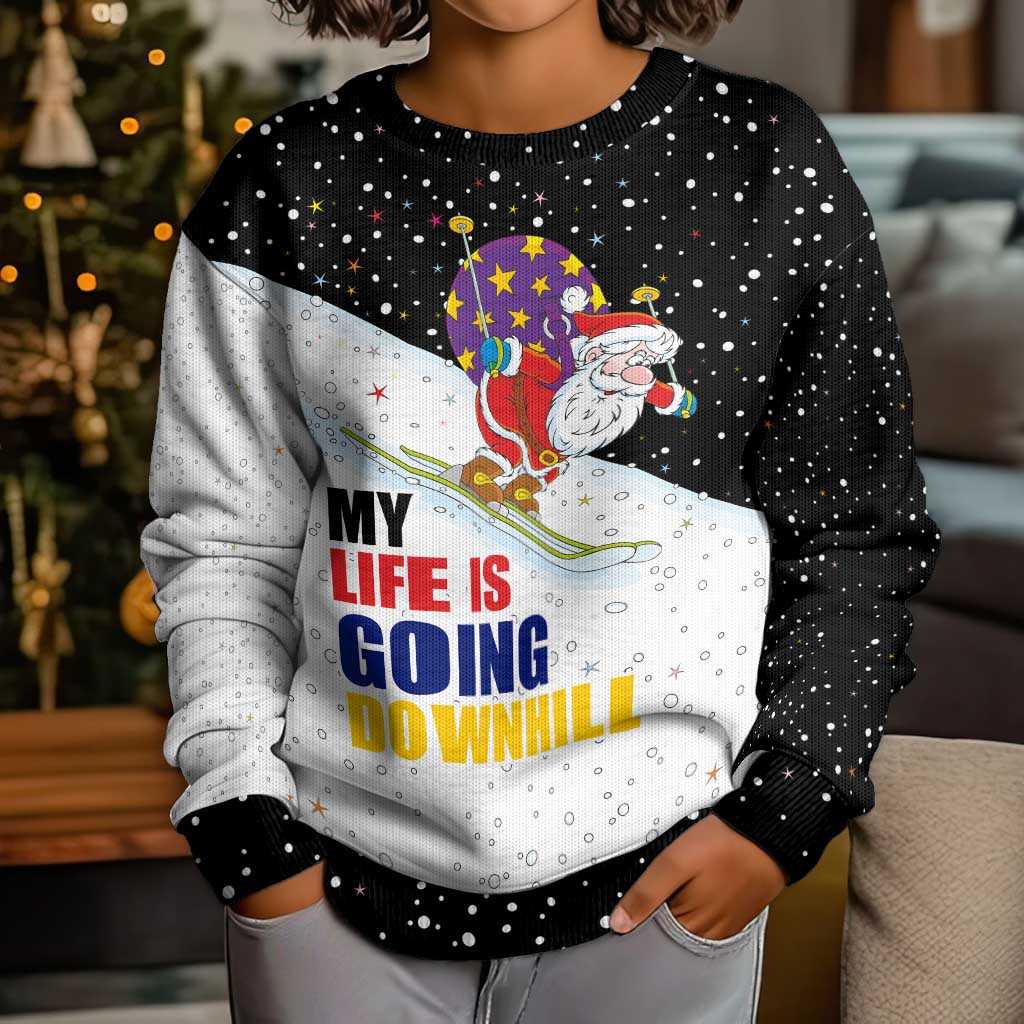 Santa Claus Ski My Life Is Going Downhill Christmas Kid Ugly Christmas Sweater Xmas Holiday Patterns - Wonder Print Shop