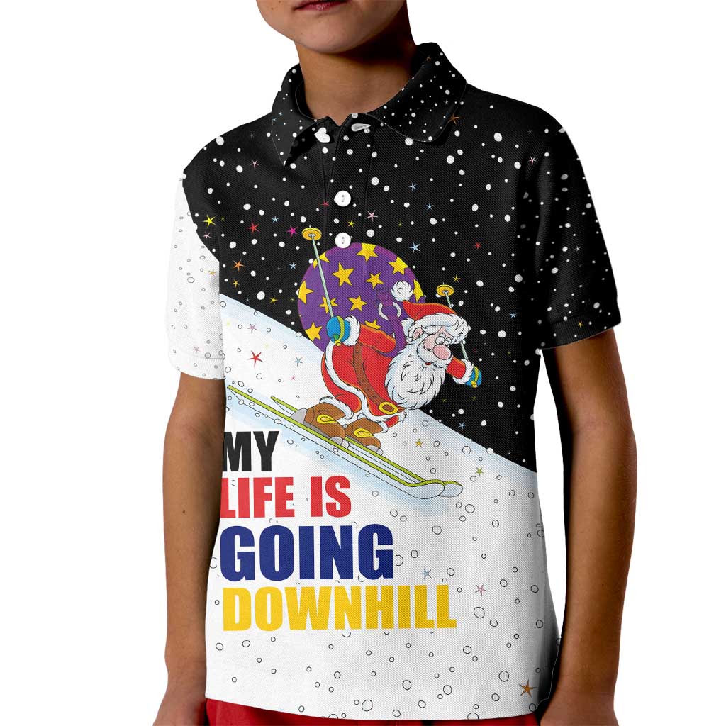 Santa Claus Ski My Life Is Going Downhill Christmas Kid Polo Shirt Xmas Holiday Patterns - Wonder Print Shop