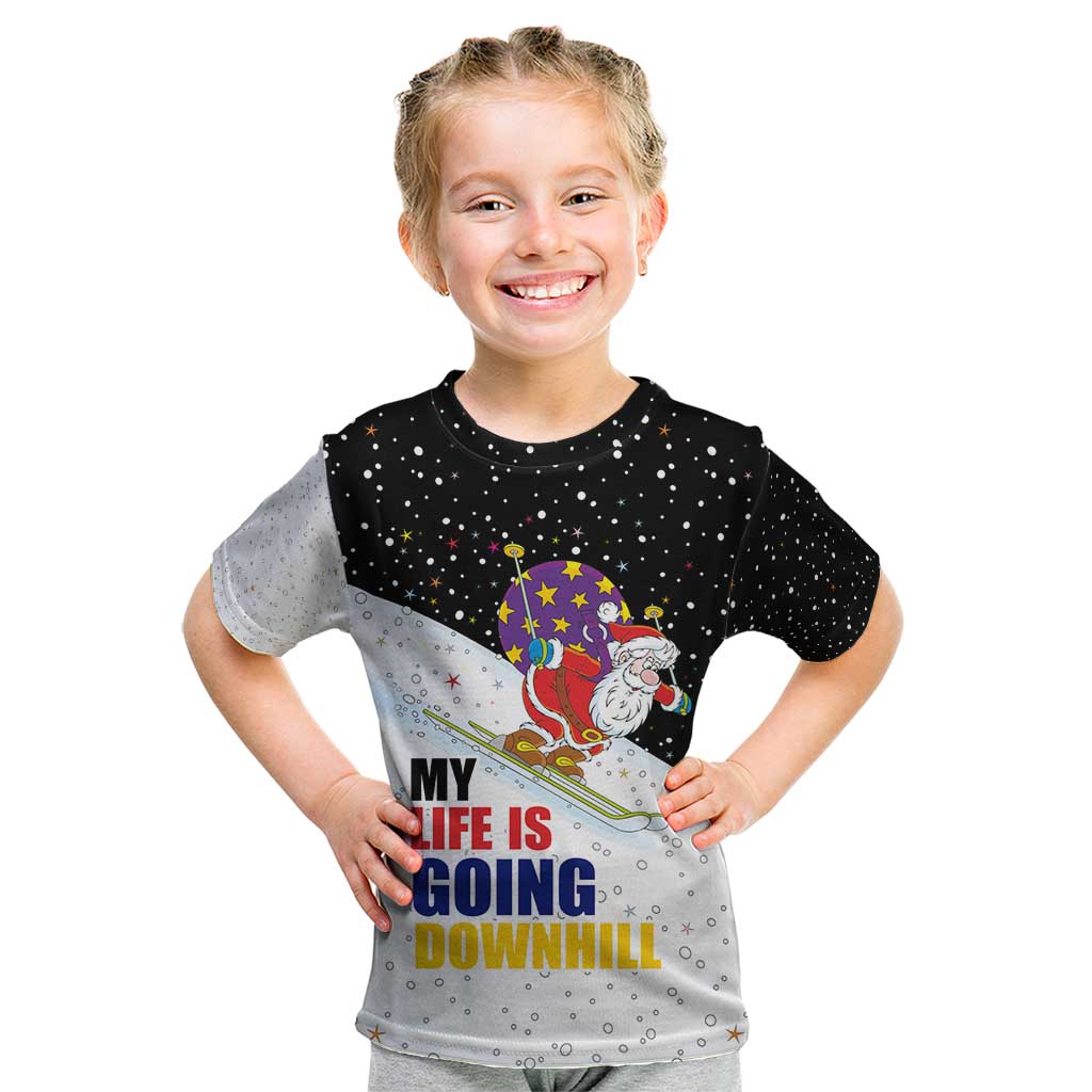 Santa Claus Ski My Life Is Going Downhill Christmas Kid T Shirt Xmas Holiday Patterns - Wonder Print Shop