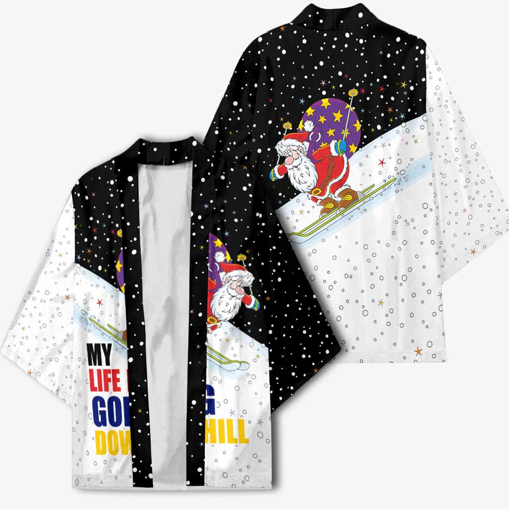 Santa Claus Ski My Life Is Going Downhill Christmas Kimono Xmas Holiday Patterns - Wonder Print Shop