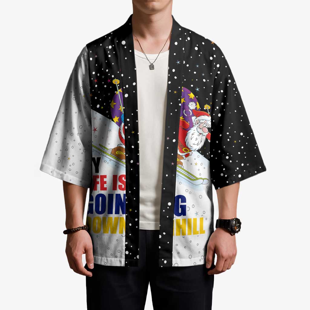 Santa Claus Ski My Life Is Going Downhill Christmas Kimono Xmas Holiday Patterns - Wonder Print Shop