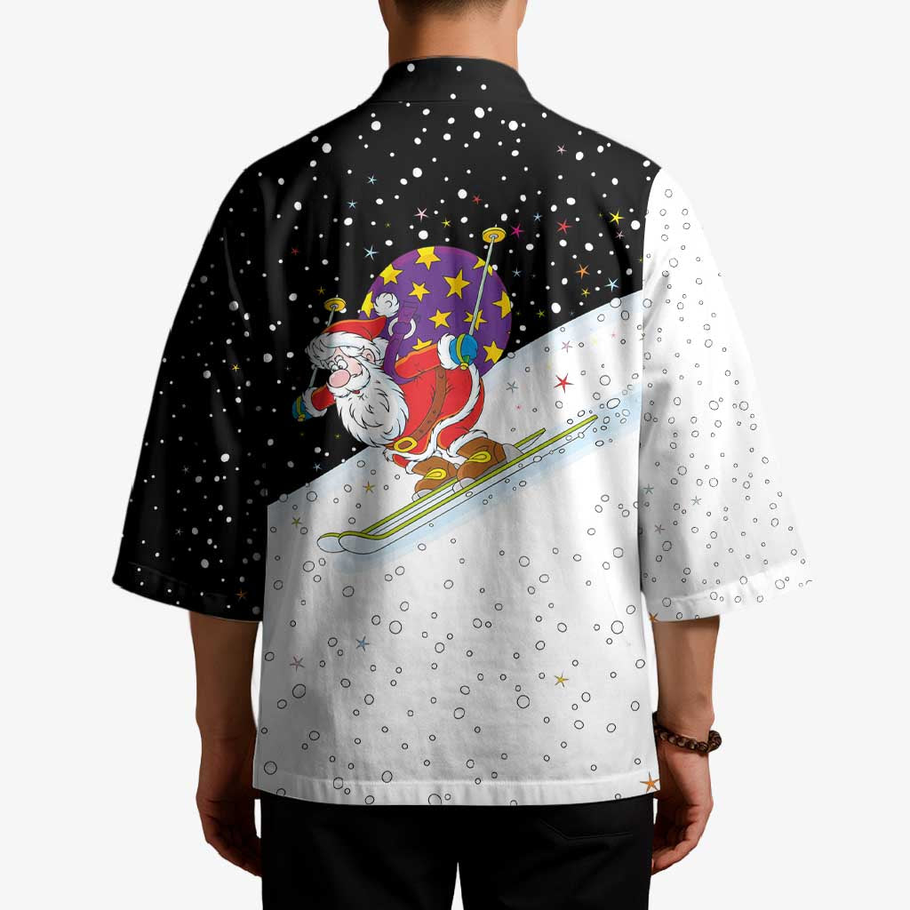 Santa Claus Ski My Life Is Going Downhill Christmas Kimono Xmas Holiday Patterns - Wonder Print Shop