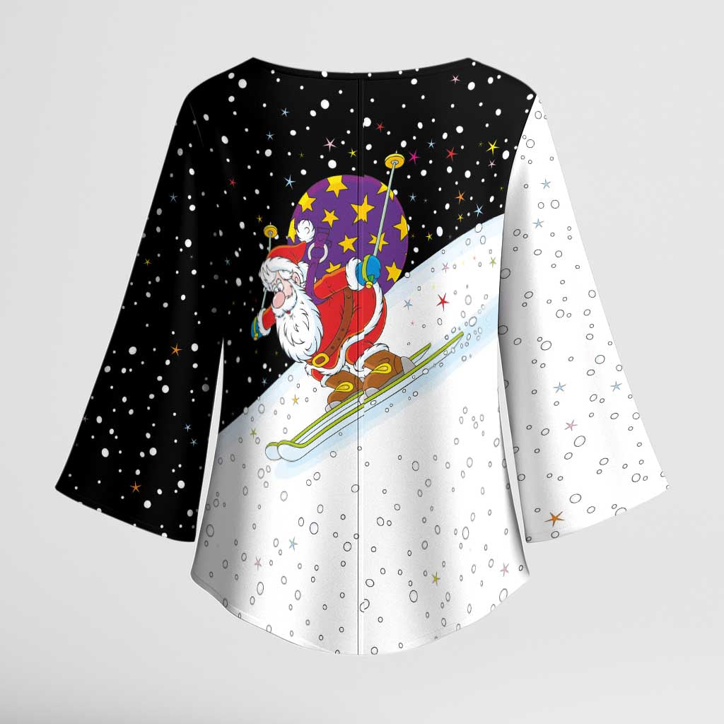 Santa Claus Ski My Life Is Going Downhill Christmas Kimono Sleeve Blouse Xmas Holiday Patterns - Wonder Print Shop