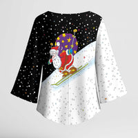 Santa Claus Ski My Life Is Going Downhill Christmas Kimono Sleeve Blouse Xmas Holiday Patterns - Wonder Print Shop