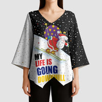 Santa Claus Ski My Life Is Going Downhill Christmas Kimono Sleeve Blouse Xmas Holiday Patterns - Wonder Print Shop