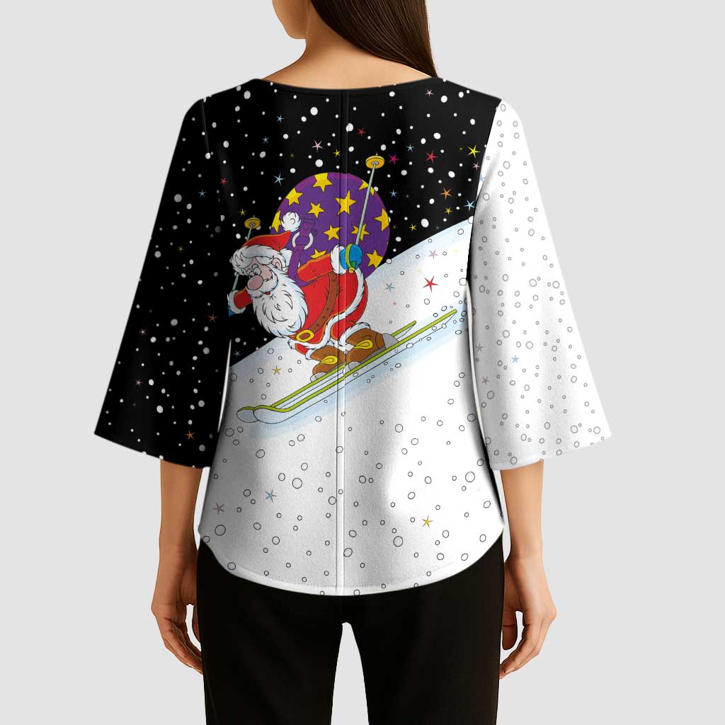 Santa Claus Ski My Life Is Going Downhill Christmas Kimono Sleeve Blouse Xmas Holiday Patterns - Wonder Print Shop