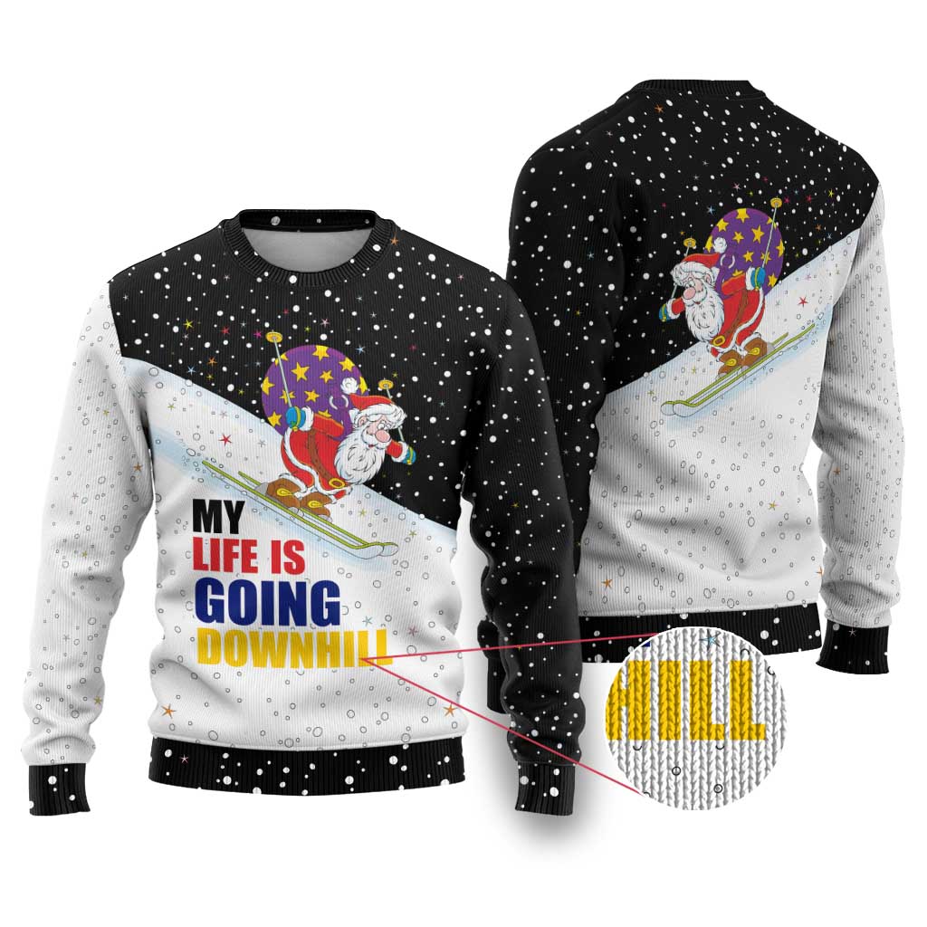Santa Claus Ski My Life Is Going Downhill Christmas Ugly Christmas Sweater Xmas Holiday Patterns - Wonder Print Shop