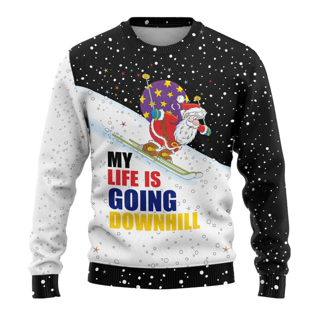 Santa Claus Ski My Life Is Going Downhill Christmas Ugly Christmas Sweater Xmas Holiday Patterns - Wonder Print Shop
