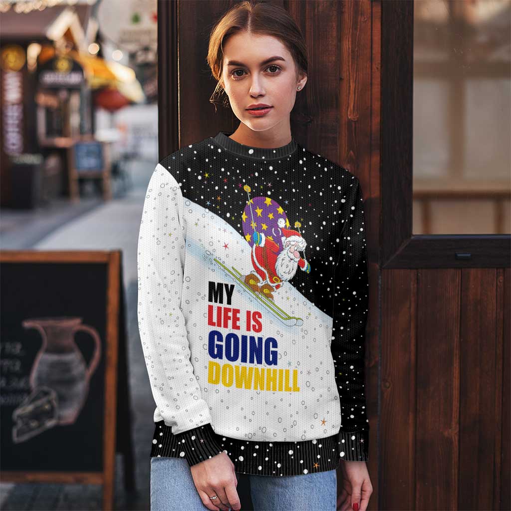 Santa Claus Ski My Life Is Going Downhill Christmas Ugly Christmas Sweater Xmas Holiday Patterns - Wonder Print Shop