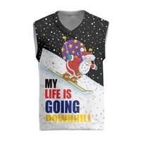 Santa Claus Ski My Life Is Going Downhill Christmas Knitted V-Neck Vest Xmas Holiday Patterns - Wonder Print Shop