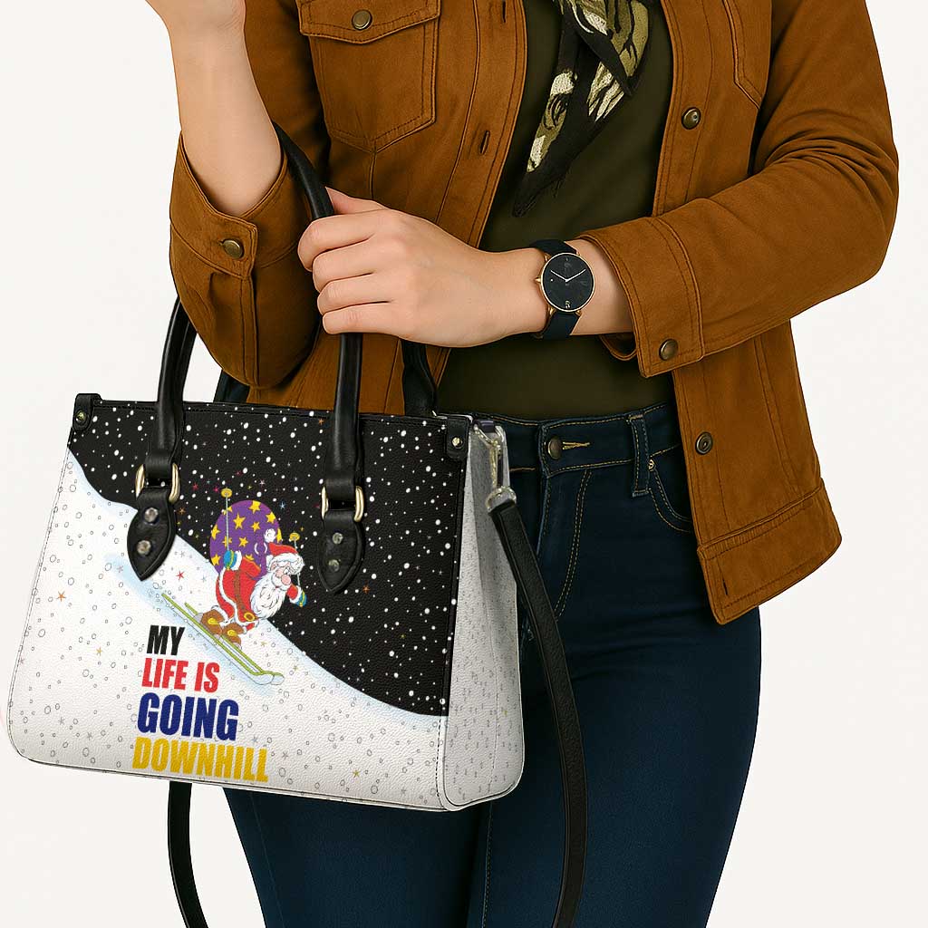 Santa Claus Ski My Life Is Going Downhill Christmas Leather Bag Xmas Holiday Patterns - Wonder Print Shop