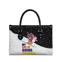 Santa Claus Ski My Life Is Going Downhill Christmas Leather Bag Xmas Holiday Patterns - Wonder Print Shop
