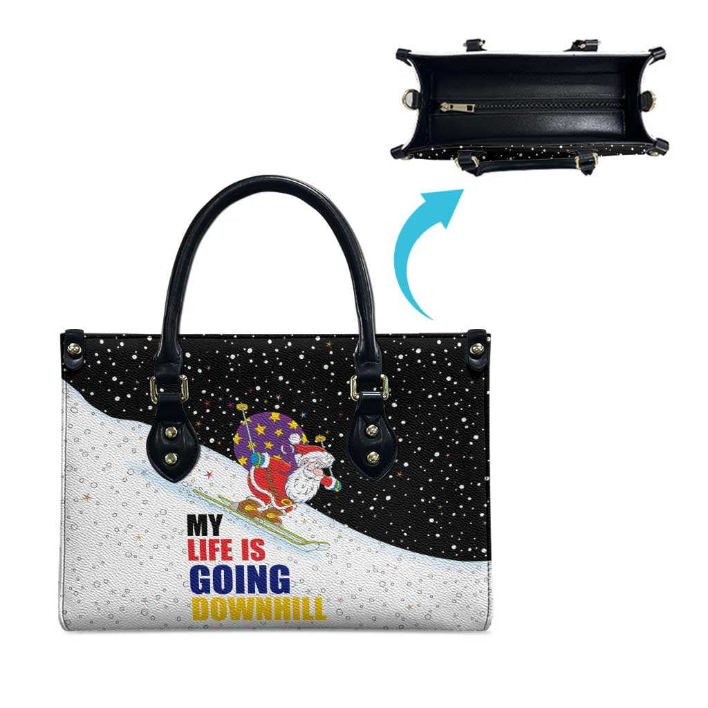Santa Claus Ski My Life Is Going Downhill Christmas Leather Bag Xmas Holiday Patterns - Wonder Print Shop