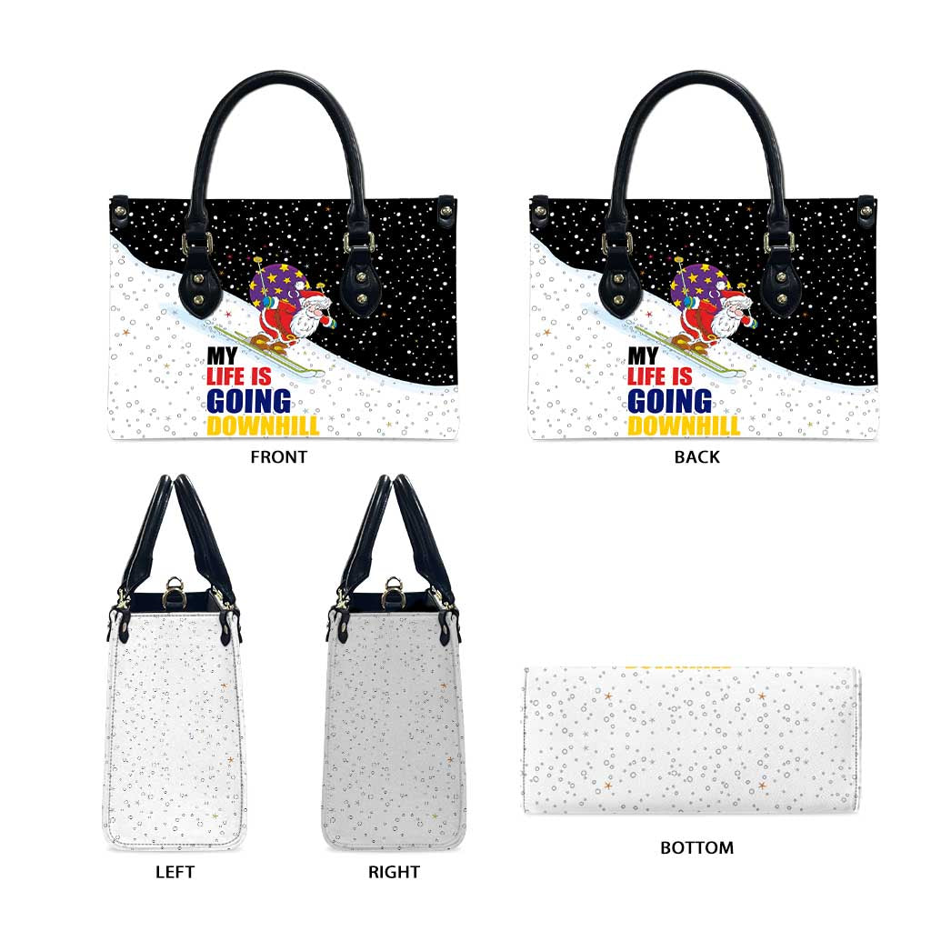 Santa Claus Ski My Life Is Going Downhill Christmas Leather Bag Xmas Holiday Patterns - Wonder Print Shop