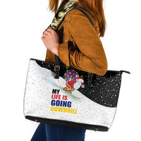 Santa Claus Ski My Life Is Going Downhill Christmas Leather Tote Bag Xmas Holiday Patterns - Wonder Print Shop