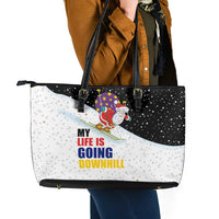 Santa Claus Ski My Life Is Going Downhill Christmas Leather Tote Bag Xmas Holiday Patterns - Wonder Print Shop