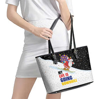 Santa Claus Ski My Life Is Going Downhill Christmas Leather Tote Bag Xmas Holiday Patterns - Wonder Print Shop