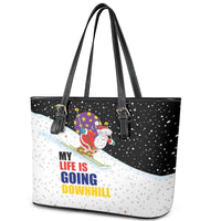 Santa Claus Ski My Life Is Going Downhill Christmas Leather Tote Bag Xmas Holiday Patterns - Wonder Print Shop