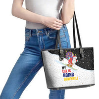 Santa Claus Ski My Life Is Going Downhill Christmas Leather Tote Bag Xmas Holiday Patterns - Wonder Print Shop
