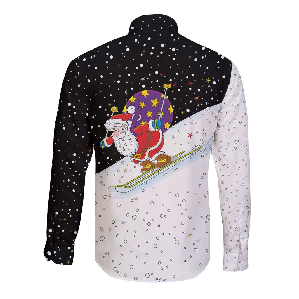 Santa Claus Ski My Life Is Going Downhill Christmas Long Sleeve Button Shirt Xmas Holiday Patterns - Wonder Print Shop