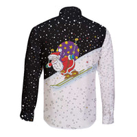 Santa Claus Ski My Life Is Going Downhill Christmas Long Sleeve Button Shirt Xmas Holiday Patterns - Wonder Print Shop