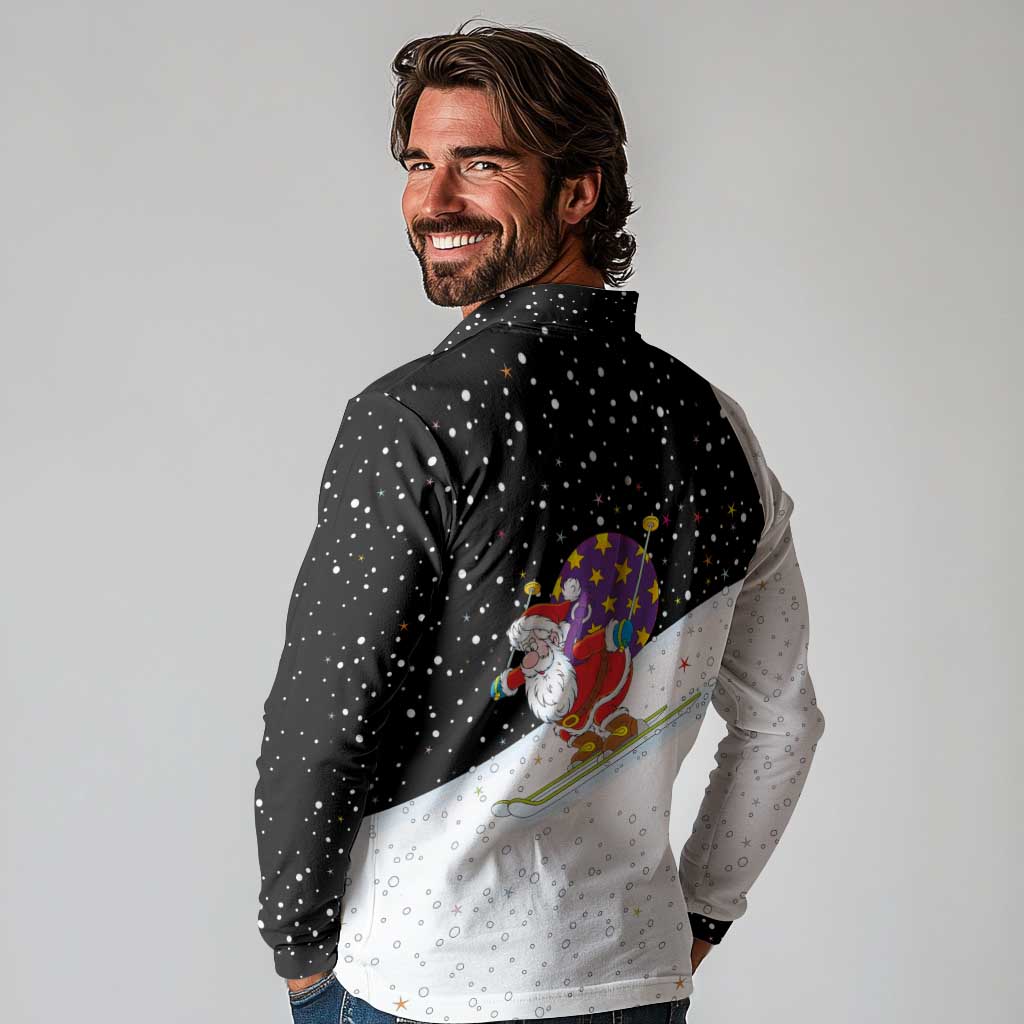 Santa Claus Ski My Life Is Going Downhill Christmas Long Sleeve Polo Shirt Xmas Holiday Patterns - Wonder Print Shop