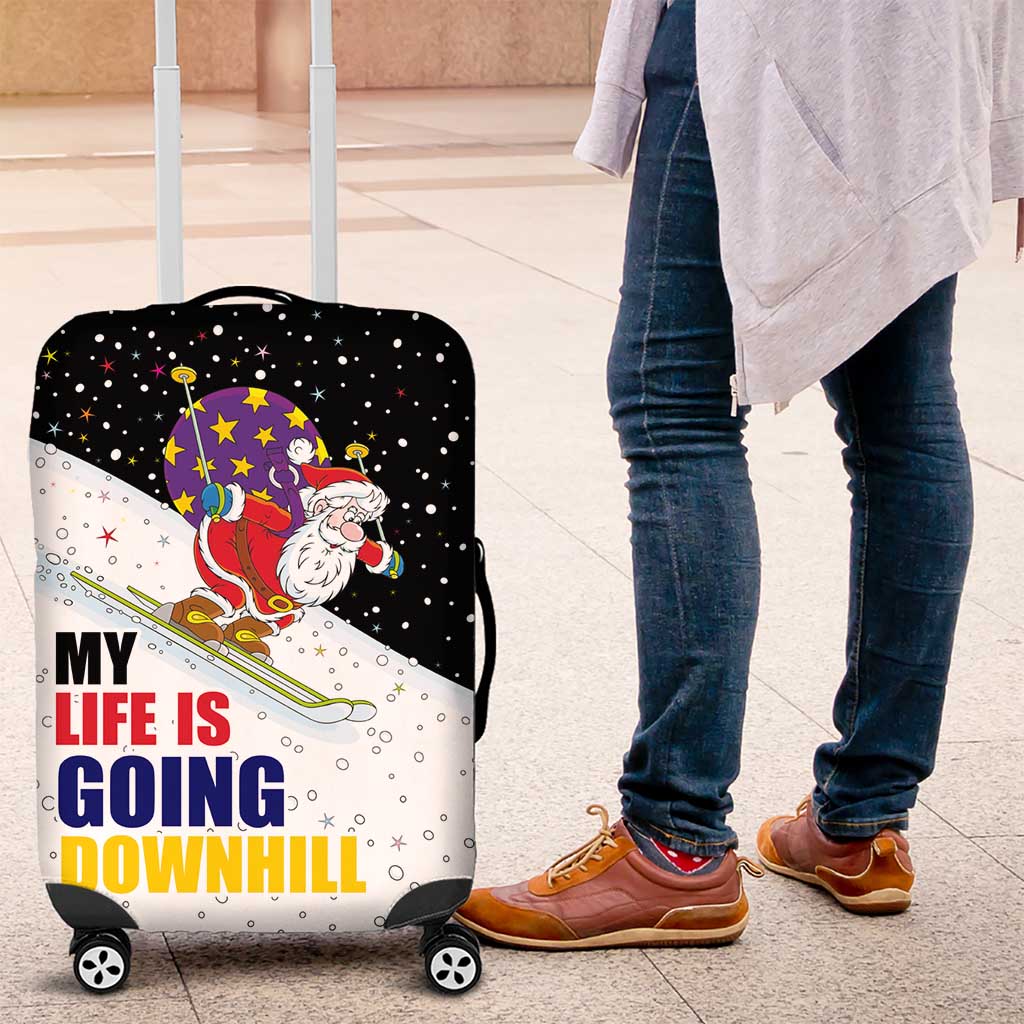 Santa Claus Ski My Life Is Going Downhill Christmas Luggage Cover Xmas Holiday Patterns - Wonder Print Shop