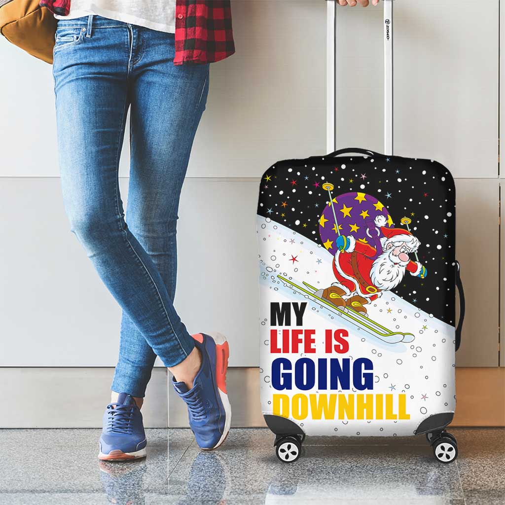 Santa Claus Ski My Life Is Going Downhill Christmas Luggage Cover Xmas Holiday Patterns - Wonder Print Shop