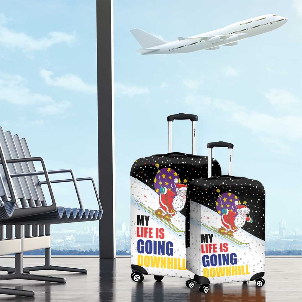 Santa Claus Ski My Life Is Going Downhill Christmas Luggage Cover Xmas Holiday Patterns - Wonder Print Shop