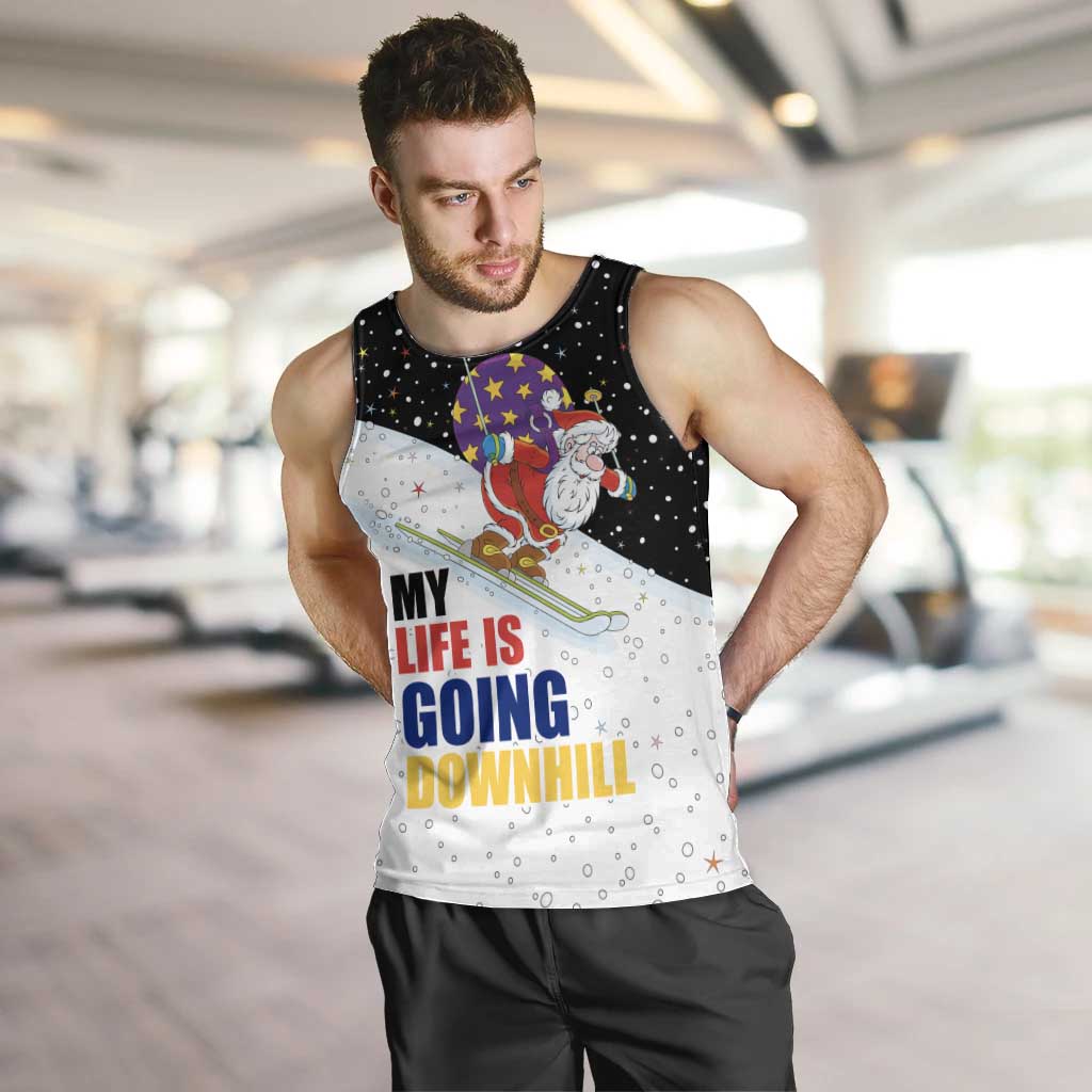 Santa Claus Ski My Life Is Going Downhill Christmas Men Tank Top Xmas Holiday Patterns - Wonder Print Shop