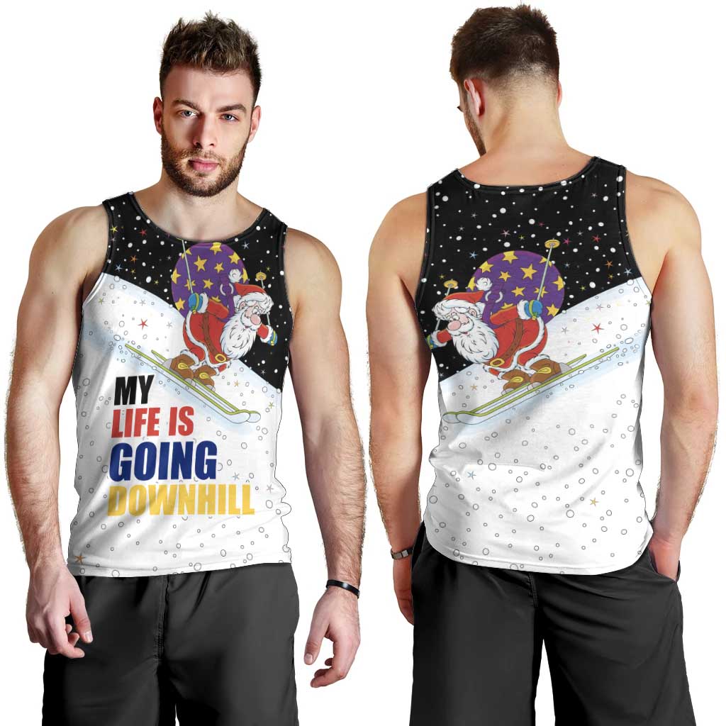 Santa Claus Ski My Life Is Going Downhill Christmas Men Tank Top Xmas Holiday Patterns - Wonder Print Shop