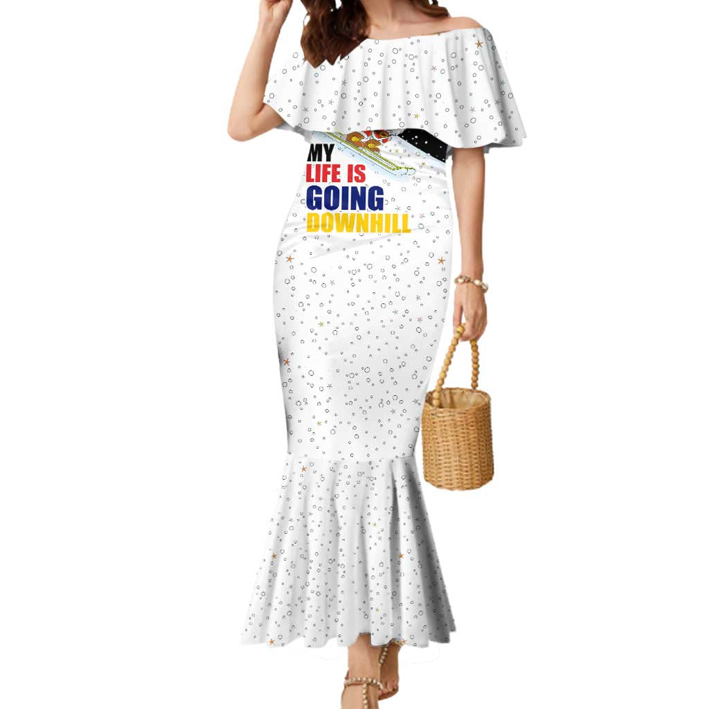 Santa Claus Ski My Life Is Going Downhill Christmas Mermaid Dress Xmas Holiday Patterns - Wonder Print Shop