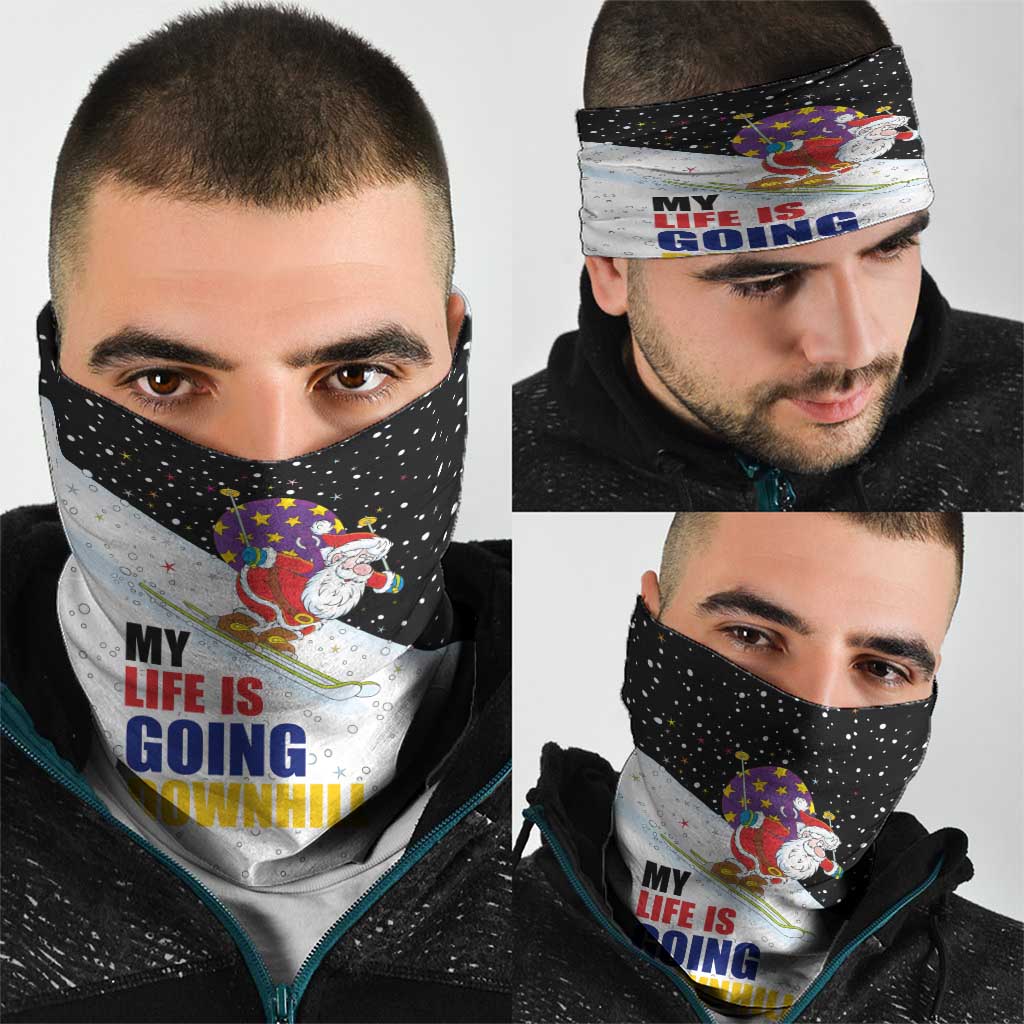 Santa Claus Ski My Life Is Going Downhill Christmas Neck Gaiter Xmas Holiday Patterns - Wonder Print Shop