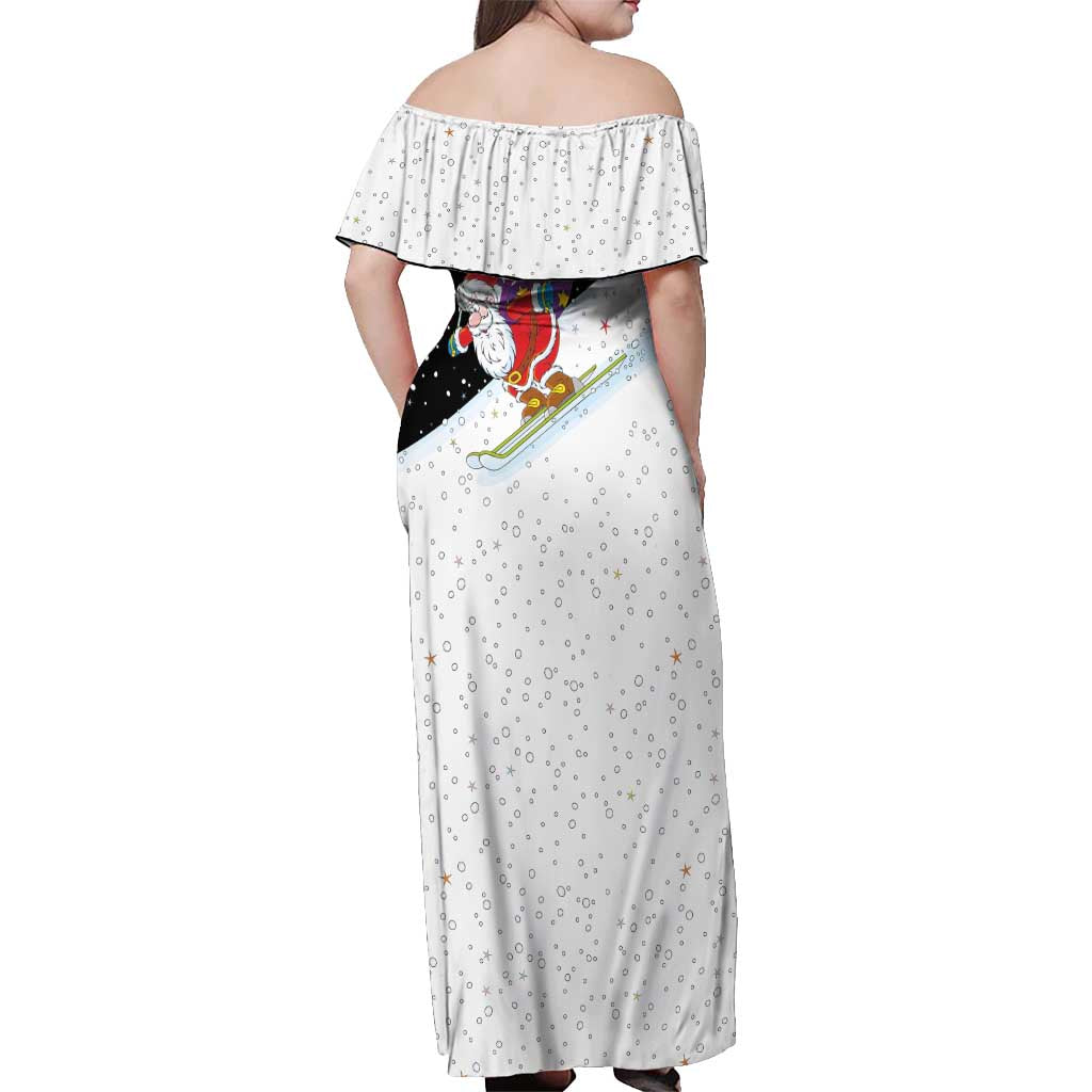Santa Claus Ski My Life Is Going Downhill Christmas Off Shoulder Maxi Dress Xmas Holiday Patterns - Wonder Print Shop