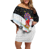 Santa Claus Ski My Life Is Going Downhill Christmas Off Shoulder Short Dress Xmas Holiday Patterns - Wonder Print Shop
