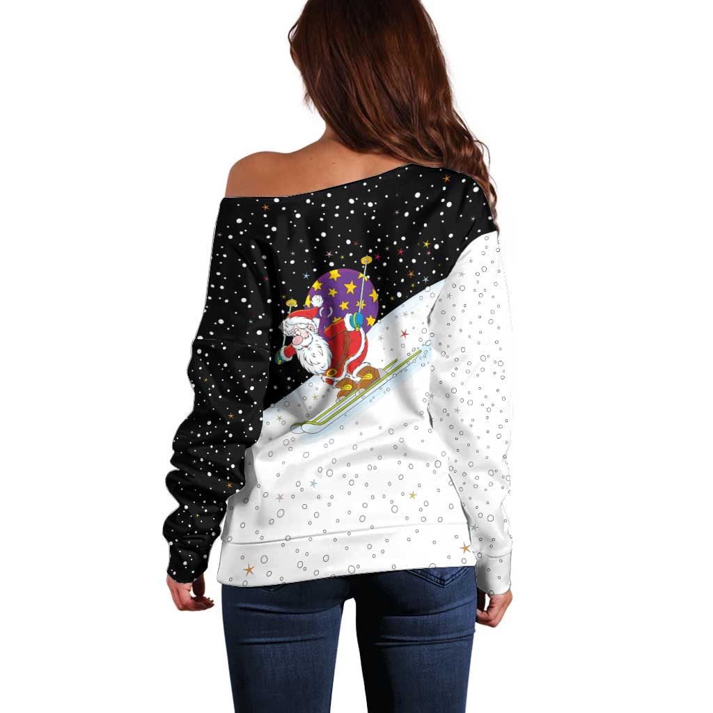 Santa Claus Ski My Life Is Going Downhill Christmas Off Shoulder Sweater Xmas Holiday Patterns - Wonder Print Shop