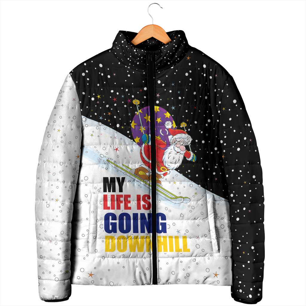 Santa Claus Ski My Life Is Going Downhill Christmas Padded Jacket Xmas Holiday Patterns - Wonder Print Shop