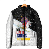 Santa Claus Ski My Life Is Going Downhill Christmas Padded Jacket Xmas Holiday Patterns - Wonder Print Shop