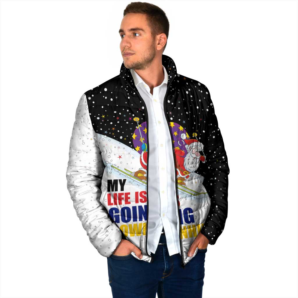 Santa Claus Ski My Life Is Going Downhill Christmas Padded Jacket Xmas Holiday Patterns - Wonder Print Shop