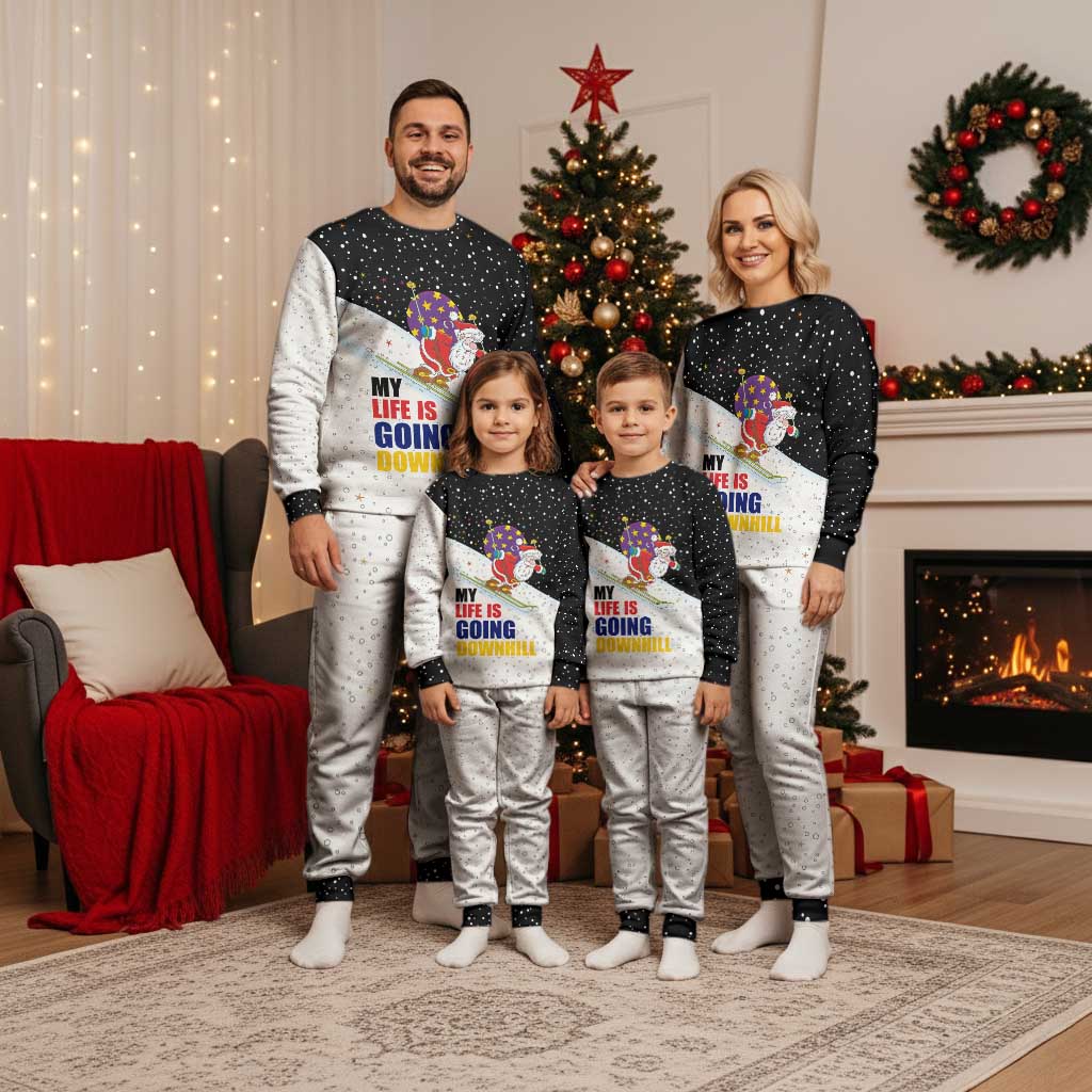 Santa Claus Ski My Life Is Going Downhill Christmas Pajama Set Xmas Holiday Patterns - Wonder Print Shop