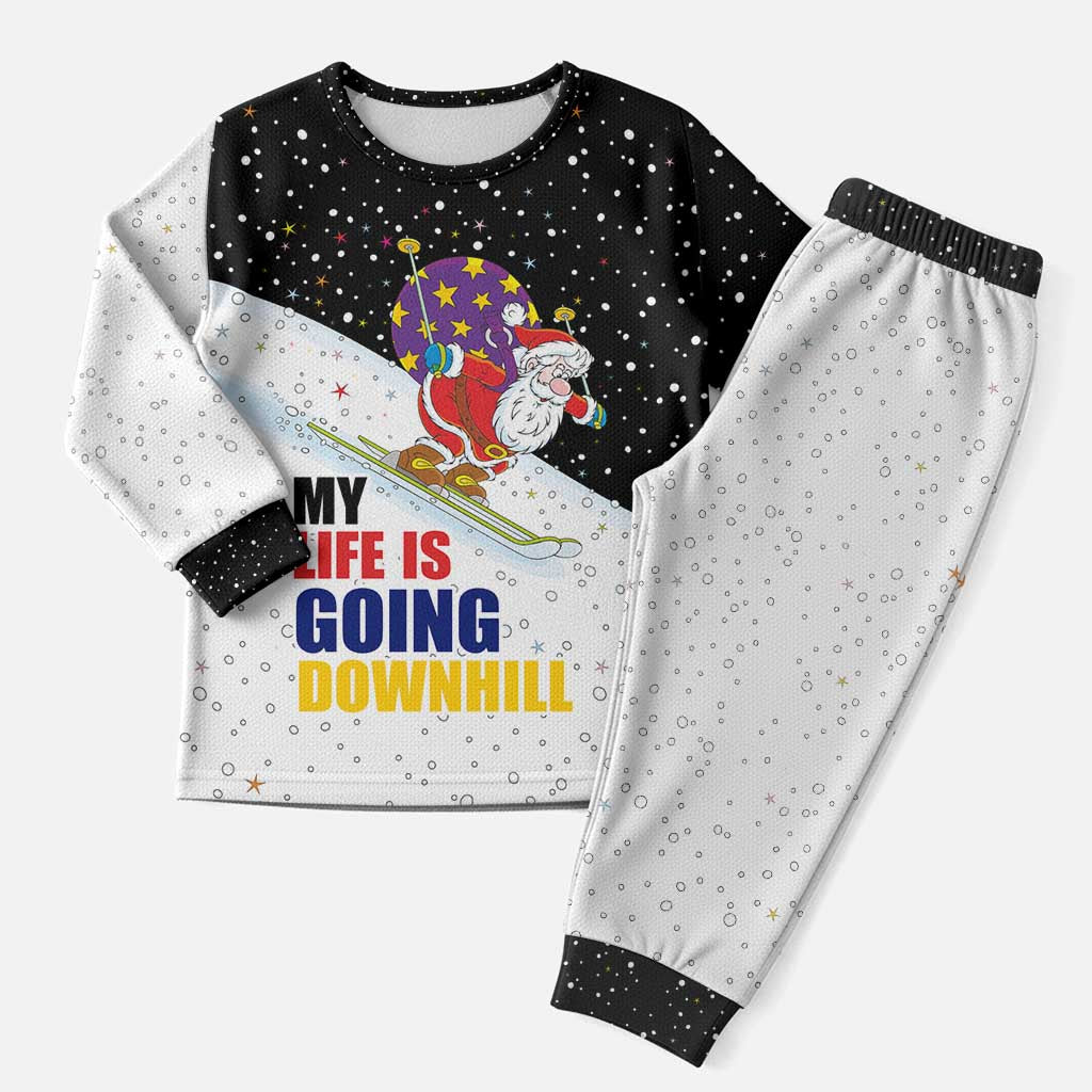 Santa Claus Ski My Life Is Going Downhill Christmas Pajama Set Xmas Holiday Patterns - Wonder Print Shop