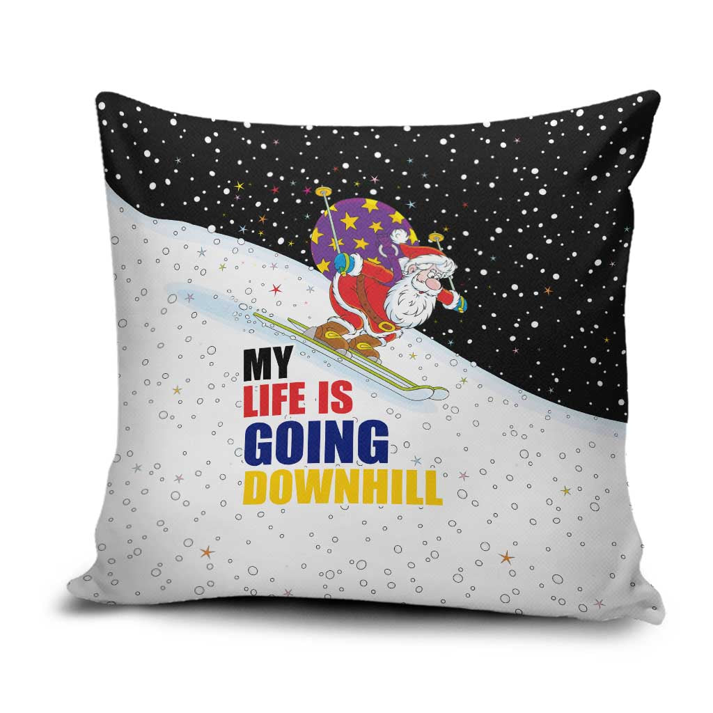 Santa Claus Ski My Life Is Going Downhill Christmas Pillow Cover Xmas Holiday Patterns - Wonder Print Shop