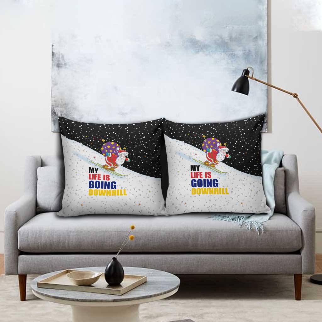 Santa Claus Ski My Life Is Going Downhill Christmas Pillow Cover Xmas Holiday Patterns - Wonder Print Shop