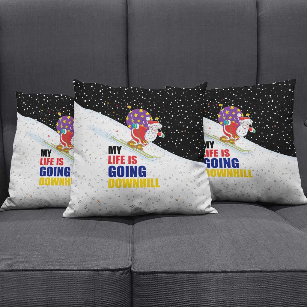 Santa Claus Ski My Life Is Going Downhill Christmas Pillow Cover Xmas Holiday Patterns - Wonder Print Shop