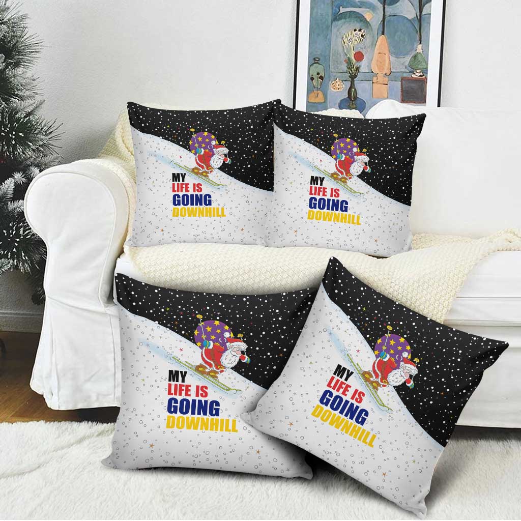 Santa Claus Ski My Life Is Going Downhill Christmas Pillow Cover Xmas Holiday Patterns - Wonder Print Shop