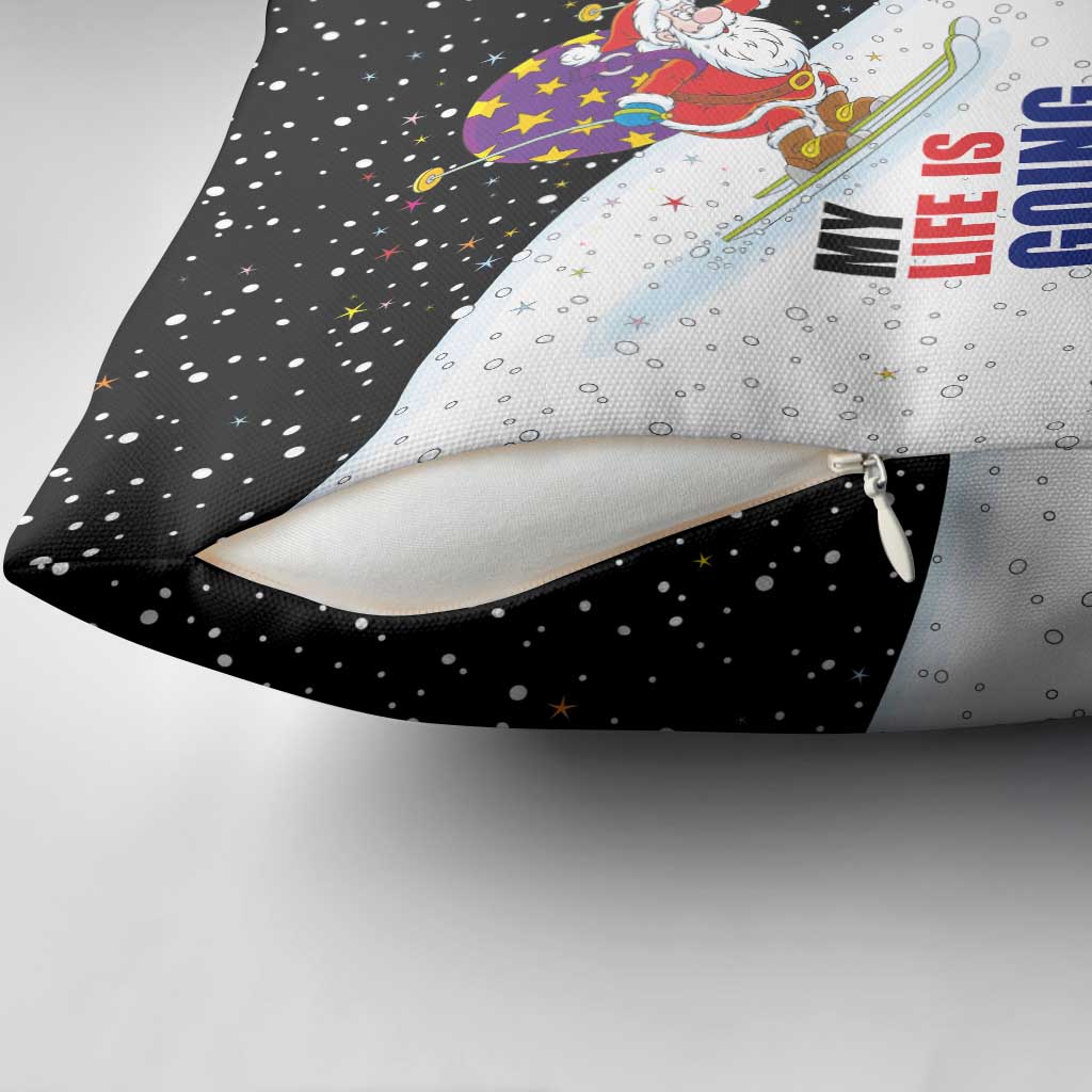 Santa Claus Ski My Life Is Going Downhill Christmas Pillow Cover Xmas Holiday Patterns - Wonder Print Shop