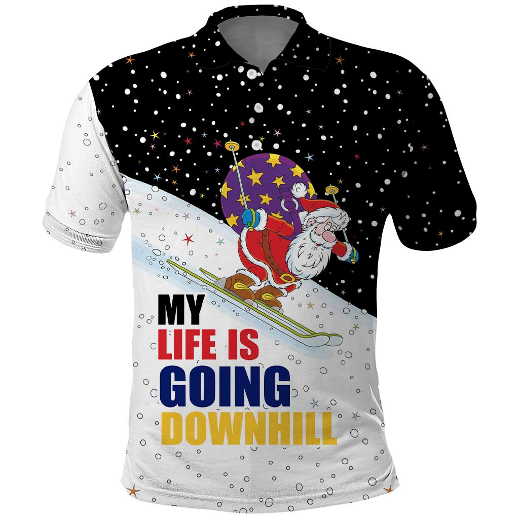 Santa Claus Ski My Life Is Going Downhill Christmas Polo Shirt Xmas Holiday Patterns - Wonder Print Shop