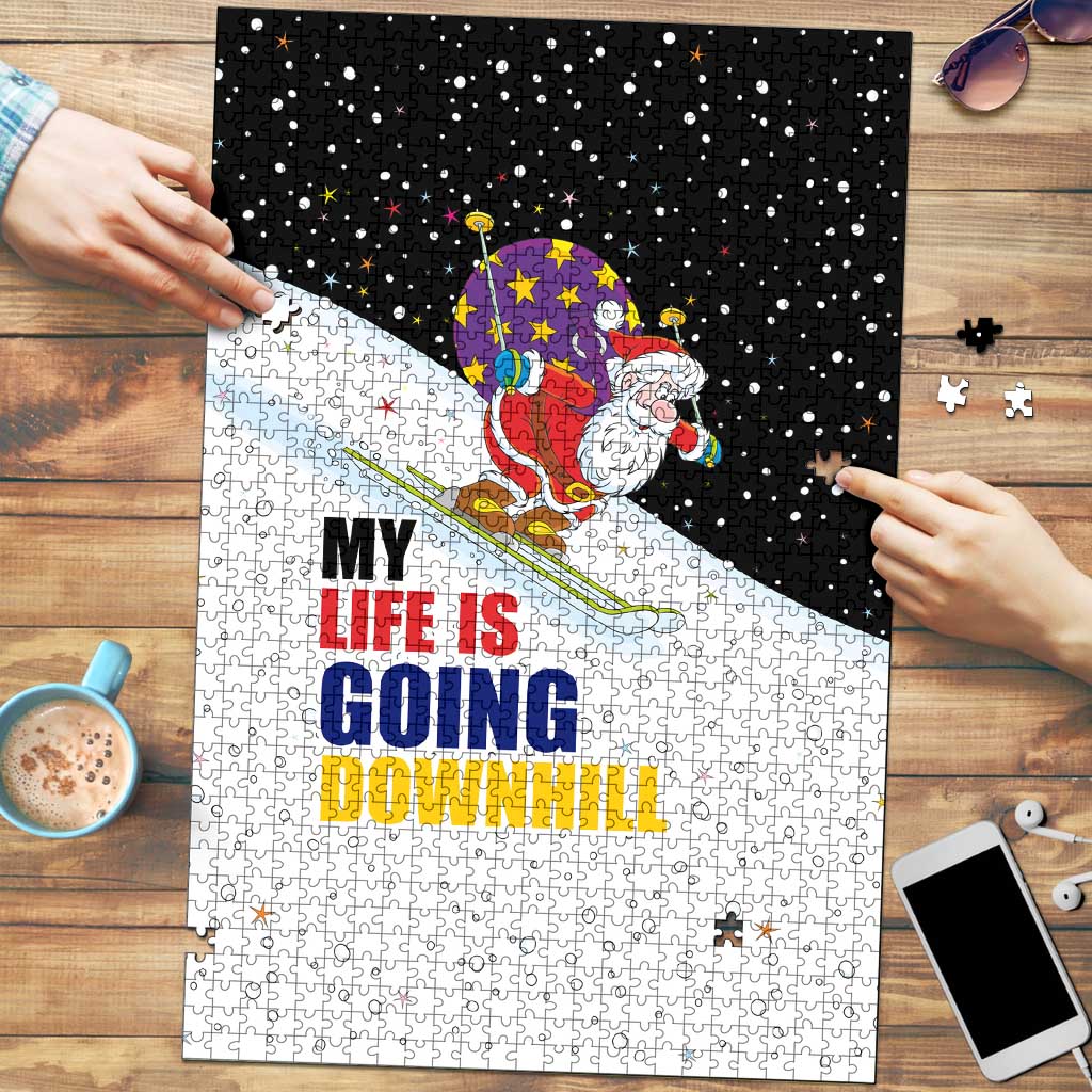 Santa Claus Ski My Life Is Going Downhill Christmas Puzzle Xmas Holiday Patterns - Wonder Print Shop